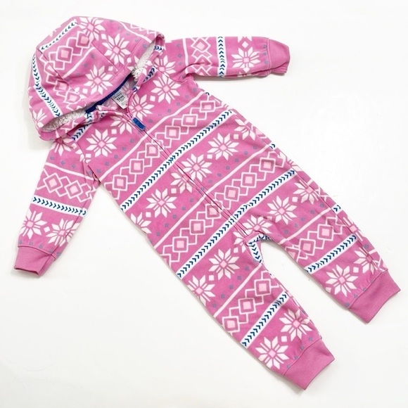 Carter's baby girls winter snowflake print fleece zip up jumpsuit with hood - Picture 1 of 3